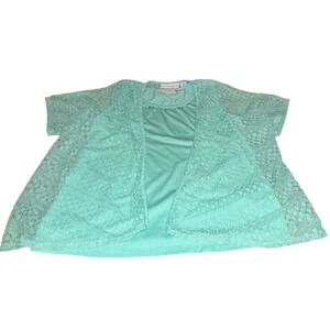 Sag Harbor Womens Aqua Blue Lace Overlay Tank Top Size Large‎